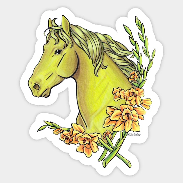 Peridot Horse with Gladiolus Flowers Sticker by lizstaley